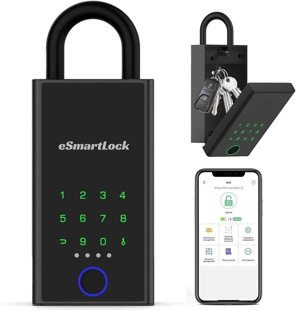Smart Lock Box Fingerprint APP Bluetooth Electronic Key Safe with Digital Cod...